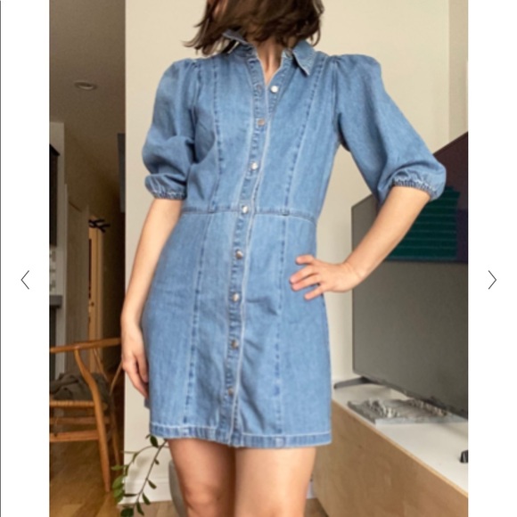 puff sleeve denim dress h&m Puff-sleeved denim dress